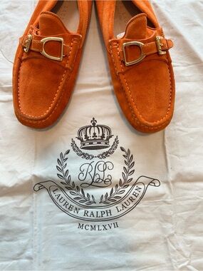 Ralph Lauren Orange Suede Loafers with Gold Buckle w/ RL Dust Bag (MSRP $395)